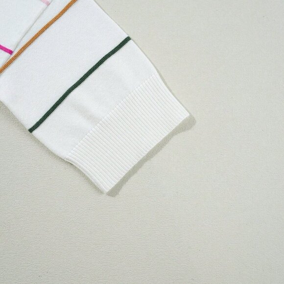 Multicolor Casual Women's Stripe Pattern Batwing 3/4 Sleeve Loose Sweater - Picture 9 of 9